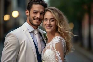 ai generativo foto retrato de un Pareja en Boda día