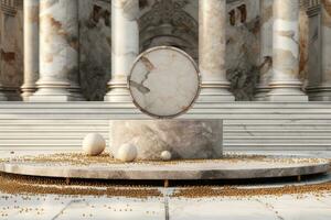 Ai Generative Photo of a marble podium in old building for product presentation