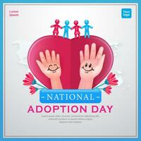 Adoption Day. Hand with smile emoticon on heart background, flower element and stick figure family. 3d vector, suitable for posters, banners and design elements vector