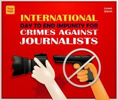 International Day to End Impunity for Crimes against Journalists. armed hands want to shoot journalists carrying cameras, 3d vector suitable for banner or poster