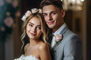 ai generativo foto retrato de un Pareja en Boda día