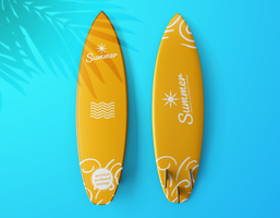 zomer sport surfboard bewerkbare mockup ontwerp sjabloon reeks geïsoleerd psd