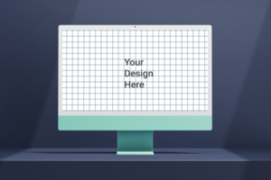 moderno 24 pollice digitale schermo Schermo imac 2021 del desktop computer modificabile modello su podio composizione psd
