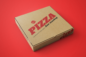 eco simpático embalaje cerrado Pizza comida entrega cartulina Kraft papel cuadrado caja embalaje realista psd Bosquejo