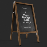 Standing coffee shop signage board with black chalkboard and easel wooden frame realistic psd mockup