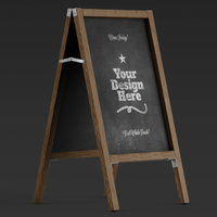 Standing coffee shop signage board with black chalkboard and easel wooden frame realistic psd mockup