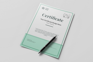 vertical minimal a4 certificate achievement paper with black signature pen realistic mockup template isolated psd