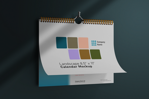 corporate horizontal hanging wall wire calendar realistic editable mockup left view psd