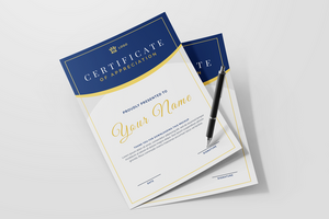 vertical minimal a4 certificate achievement paper with black signature pen realistic mockup template isolated psd