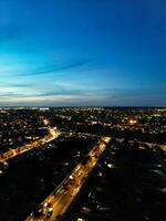 Aerial View of Illuminated Residential District of Luton City of England photo