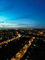 Aerial View of Illuminated Residential District of Luton City of England photo