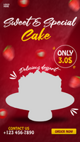 Delicious strawberry cake Instagram and Facebook story post psd