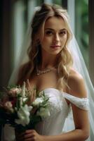 Ai Generative Photo portrait of a woman in wedding dress