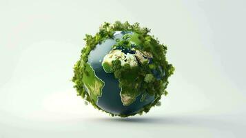 Detailed 3D Earth Render. Green Concept on a Clean White Canvas photo