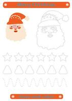 Trace and color. Tracing lines for children. Christmas, Santa Claus, handwriting development practice. Vector Premium EPS10