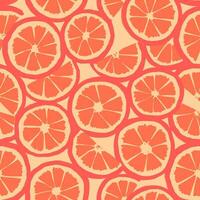 Retro hand drawn seamless pattern with grapefruit slices on beige background. Texture with oranges vector