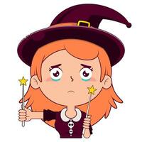witch holding magic wand crying and scared face cartoon cute vector