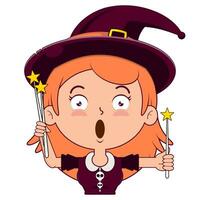 witch holding magic wand surprised face cartoon cute vector