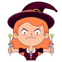 witch holding magic wand angry face cartoon cute vector