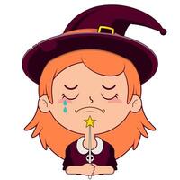 witch holding magic wand crying and scared face cartoon cute vector