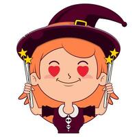 witch holding magic wand in love face cartoon cute vector