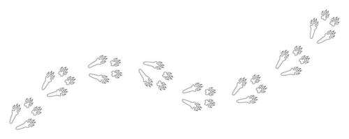 Rabbit or hare tracks in the snow. Path footprints of Rabbit, hare, bunny or pika. Rabbit paws. Hare steps. Contour. Vector isolated. Diagonal track. Pet shop, print, textile, game, postcard, zoo