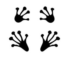 Frog or toad paw footprint. Silhouette. Front and hind frog legs. Black vector isolated on white. Paw print of amphibian, frog, toad, lizard, salamander, newt. Icon, symbol. Print, textile postcard