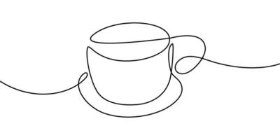 Coffee cup in one continuous line. Good morning greetings or invitation card design concept. Isolate vector