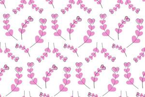Seamless pattern of abstract brunches by color hearts in trendy pink shades. Background Texture. EPS vector