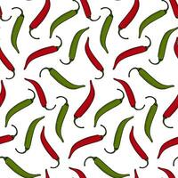 Seamless pattern with chili pepper red and green in trendy bright hues. Abstract background, texture vector