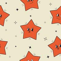 Seamless pattern with Red Star. Backgrounds in trendy retro style. Hippie 60s, 70s style. Vector illustration.