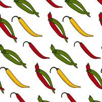 Endless pattern of colorful chili peppers pod in trendy bright shades. Traditional Mexican condiment vector