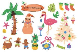 Set of tropical Christmas items isolated on white background. Vector graphics.