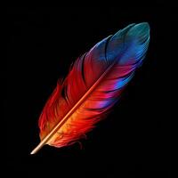 Vibrant contrast of an feather on black background AI Generative photo