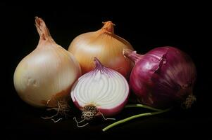 Shot of onion and garlic on plain background AI Generative photo