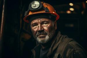 Portrait of a mining engineer at the mine AI Generative photo