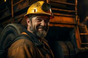 Portrait of a mining engineer at the mine AI Generative photo