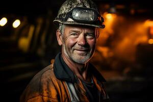 Portrait of a mining engineer at the mine AI Generative photo