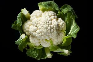 Shot of green cauliflower on black background AI Generative photo