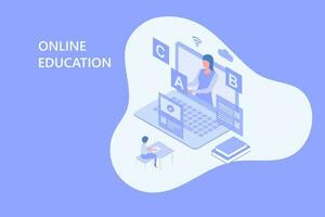 Online education and e-learning. People stay home and studying online with video conference during  New normal global education vector illustration