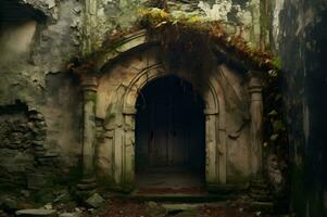 Spooky old doorway leads to abandoned dungeon AI Generative photo