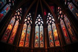 View of gothic cathedral stained glass AI Generative photo