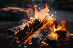 View of bonfire fireplace AI Generative photo