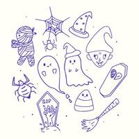 Set of Halloween element doodle illustration. Halloween handdrawn Collection. vector