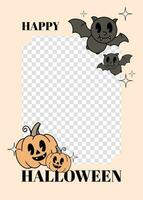 Happy Halloween, shiny pumpkin and bat, photo frame vector