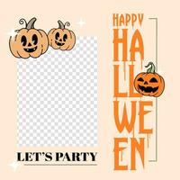 Happy Halloween, let's party. cute and spooky pumpkin, photo frame vector