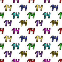 Seamless pattern with multicolored number 14 png