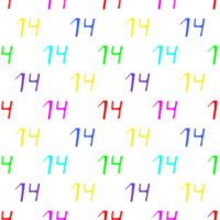 Seamless pattern with multicolored number 14 png