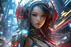 3d render of Mecha robot anime girl AI Generative photo