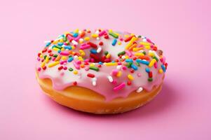 Donut with pink icing multi colored sprinkles AI Generative photo